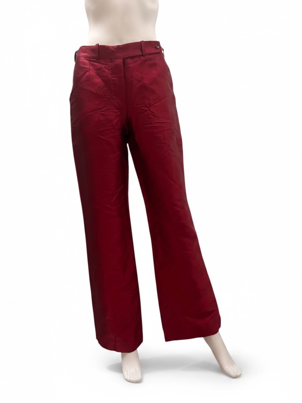 NWT/ Vtg Celine Wide-Leg Trousers/ Red Burgundy/ Silk/ Size 6/ Tailored pants.